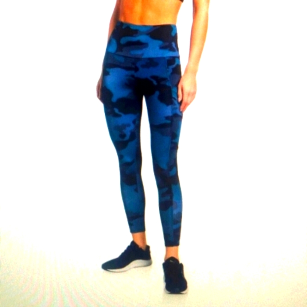 Onzie High Rise Camo Pockets Leggings seafoam green & blk sz s/m nwot
